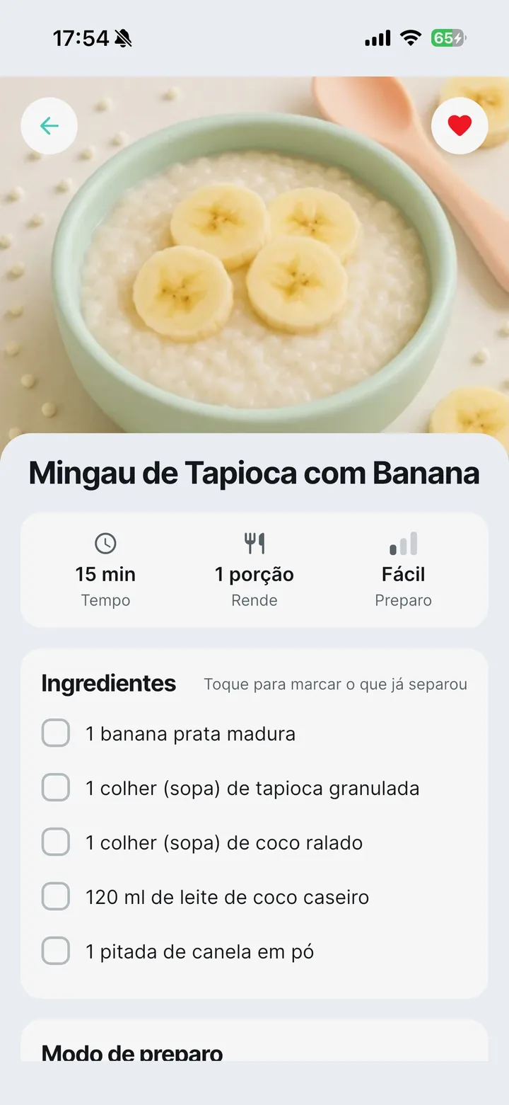 Receita Mingau de Tapioca com Banana para bebê no app